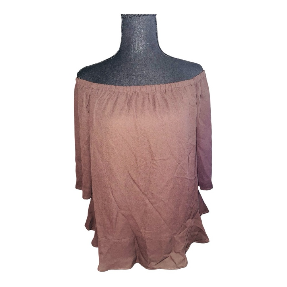 Three Eighty Tow Brown Off-Shoulder Blouse NWOT